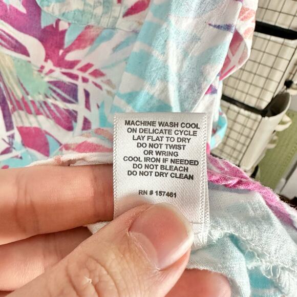 Coral Bay Women's Petite Large PL Linen & Rayon Blend 3/4 Sleeve Tropical Blouse - Picture 6 of 9